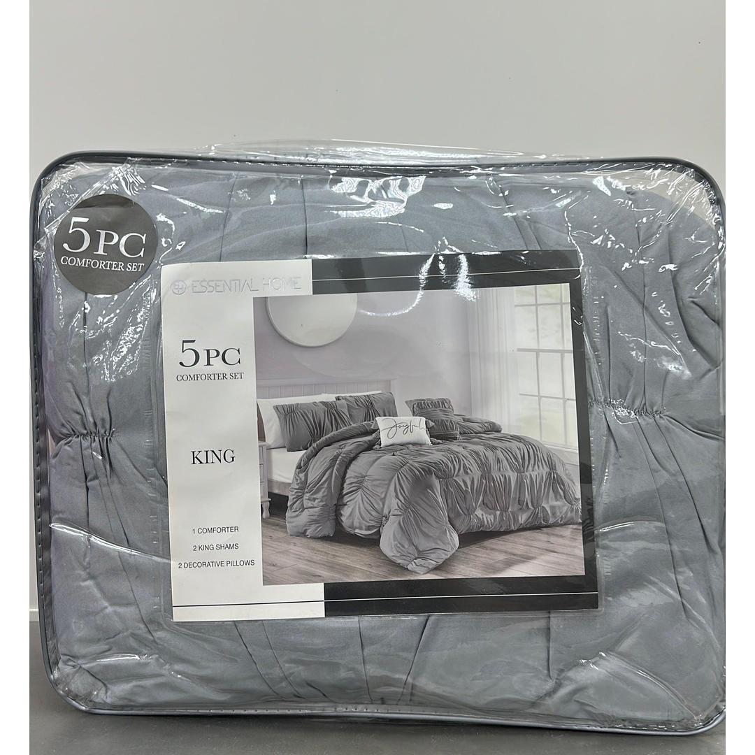 Essential Home Luxury 5-Piece Comforter Set - Elegance Redefined with 1 Comforter, 2 King Shams, and 2 Decorative Pillows