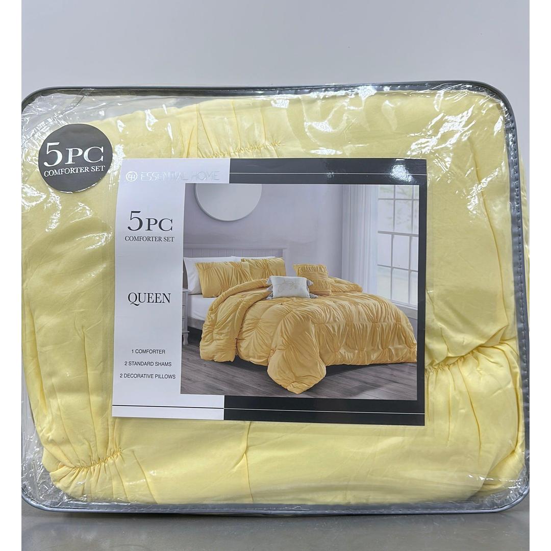 ESSENTIAL HOME Queen Size 5-Piece Comforter Set - Pinch Pleated Comforter, Shams, and Decorative Pillows