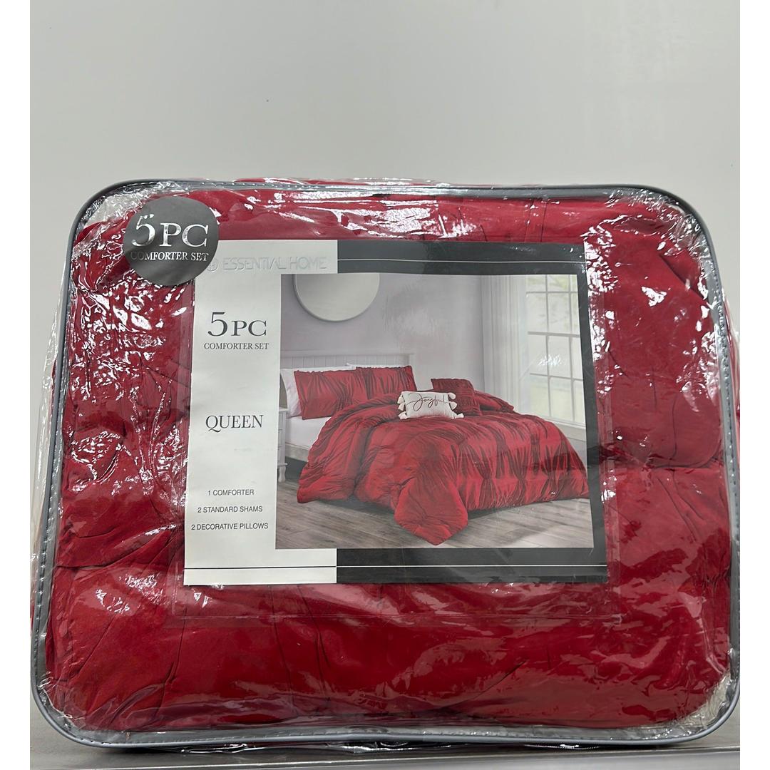 ESSENTIAL HOME Queen Size 5-Piece Comforter Set - Pinch Pleated Comforter, Shams, and Decorative Pillows
