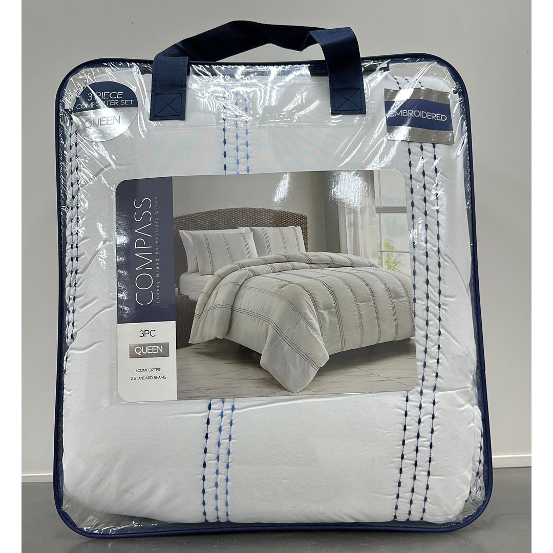 Compass 3-Piece Queen Bedding Set: 1 Comforter, 2 Standard Shams