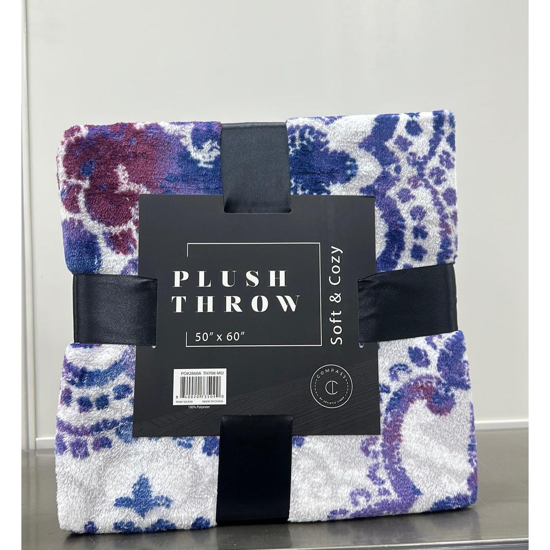 Elegant Comfort Velvet Touch Ultra Plush Blue and White Fleece Throw/Blanket - 50 x 60 Inches