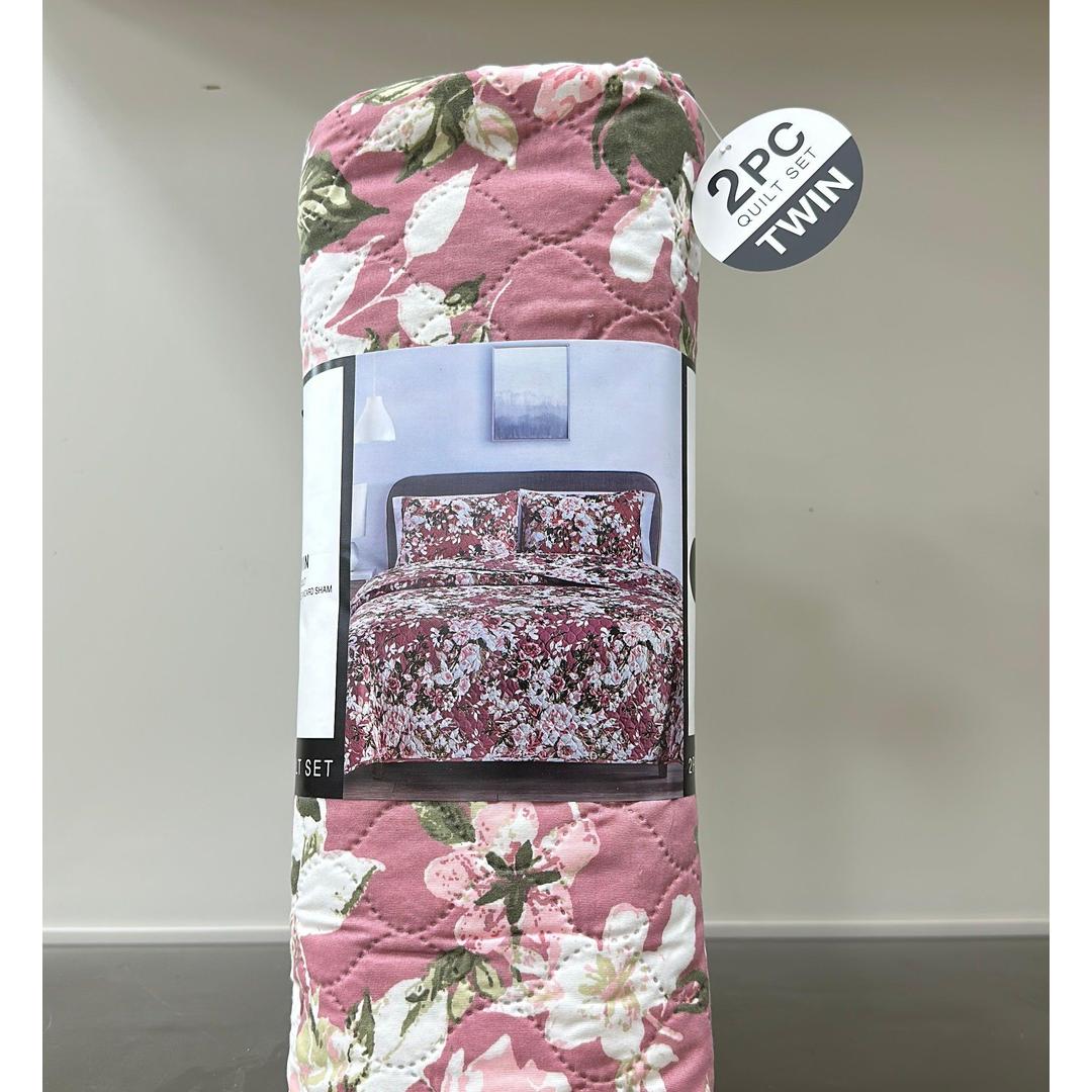COMPASS 2-Piece Floral Quilt Set for Twin Bed - Includes One Quilt and One Standard Sham