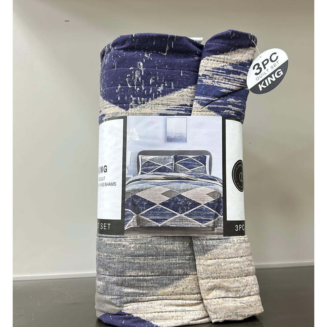 COMPASS ЗРС QUILT SET - Blue with Rhombus pattern | King Sized (104 x 92 inches)