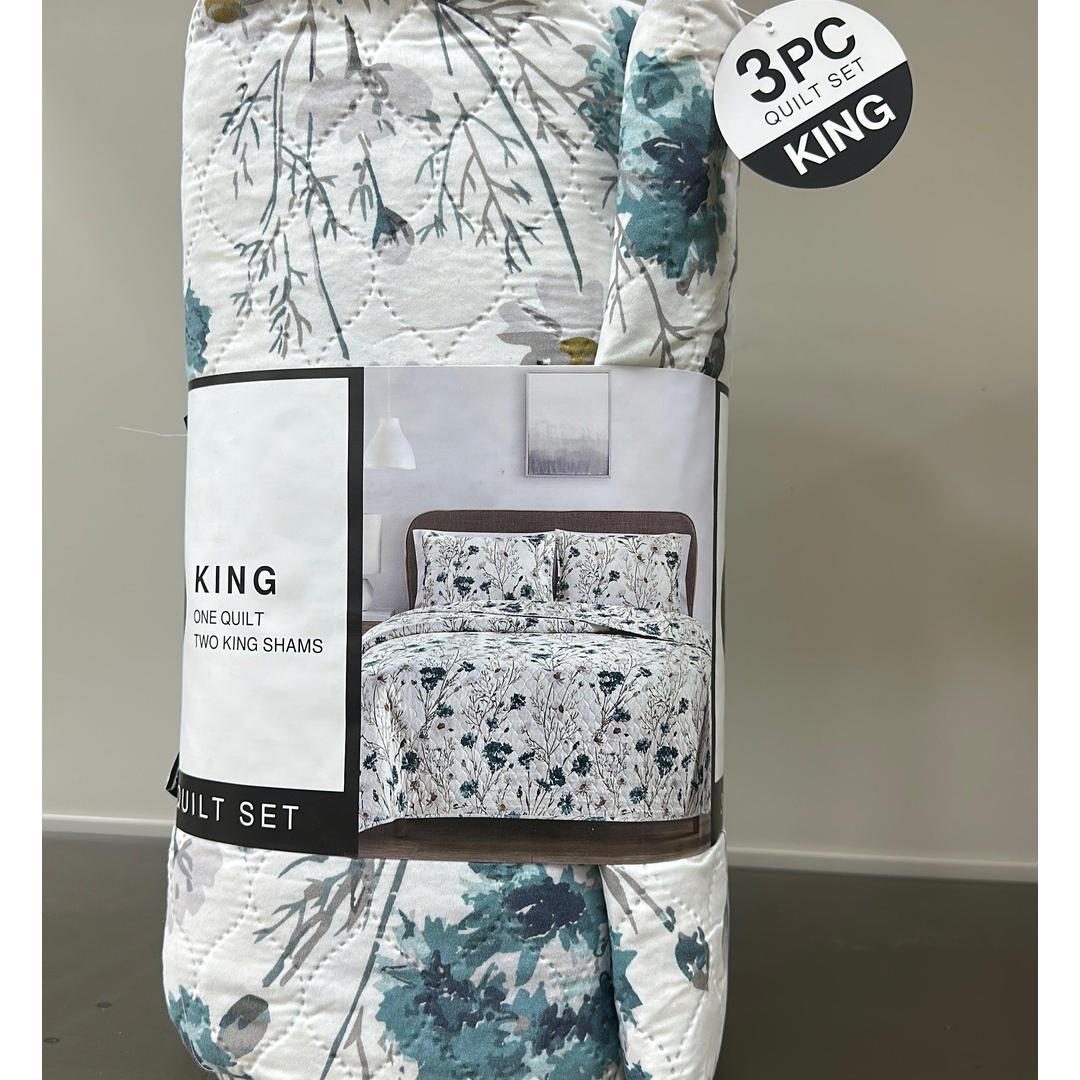COMPASS ЗРС QUILT SET - Floral white | King Sized (104 x 92 inches)