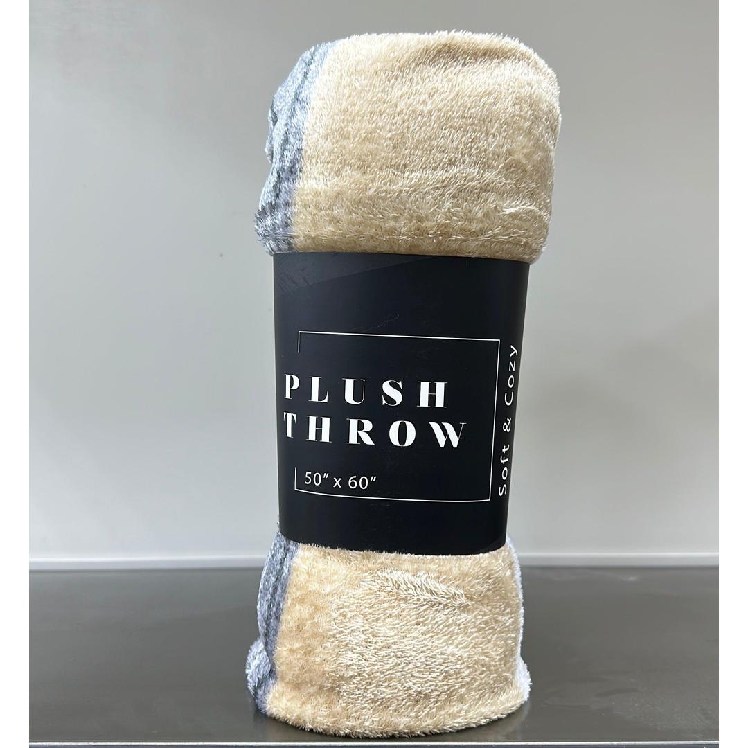 Elegant Comfort Velvet Touch Ultra Plush Off White and Blue Fleece Throw/Blanket - 50 x 60 Inches