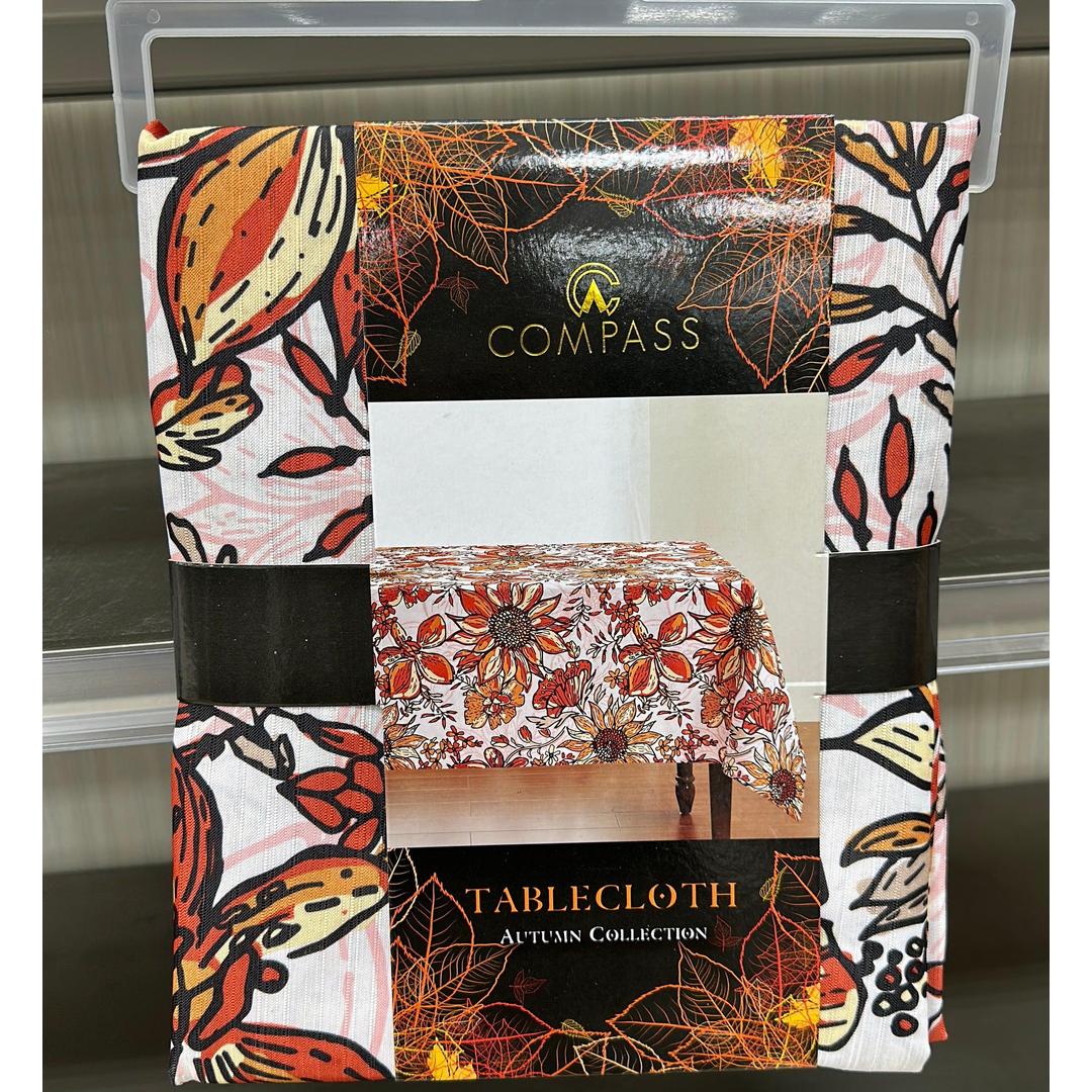 Compass Autumn Themed Tablecloth, Holiday Table Cover with an elegant rectangular design