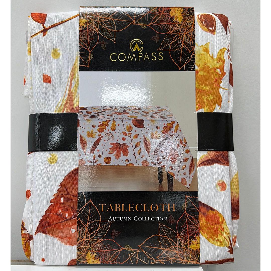 Compass Autumn Leaves Fall Printed Tablecloth, Holiday Table Cover with an Elegant Rectangular Design