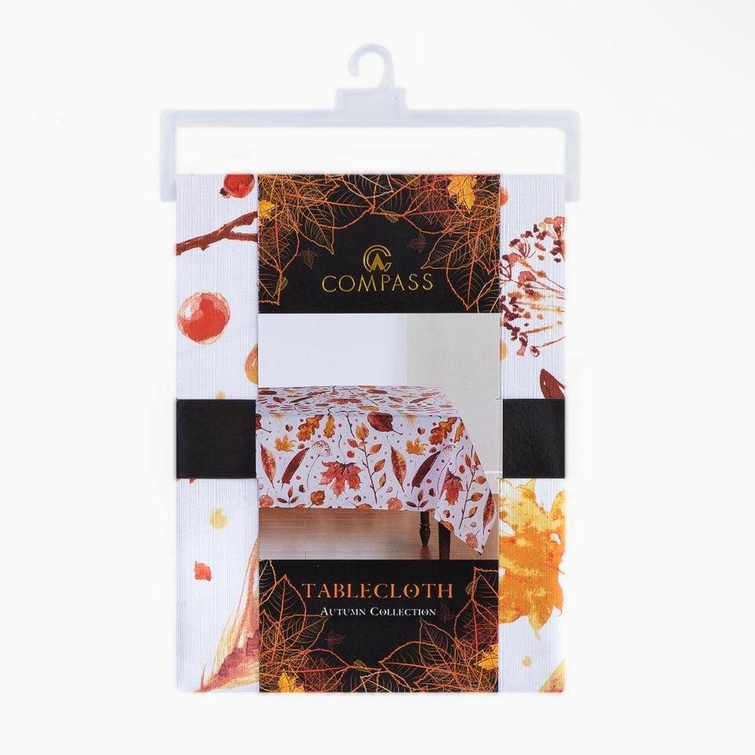 Compass Autumn Leaves Fall Printed Tablecloth, Holiday Table Cover for Formal or Everyday Use, 52"x70" Oblong