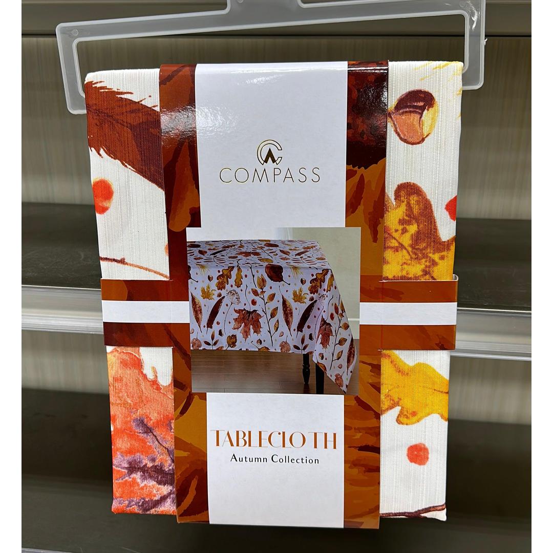 Compass Autumn Leaves Fall Printed Tablecloth, Holiday Table Cover for Formal or Everyday Use, 52"x70" Oblong
