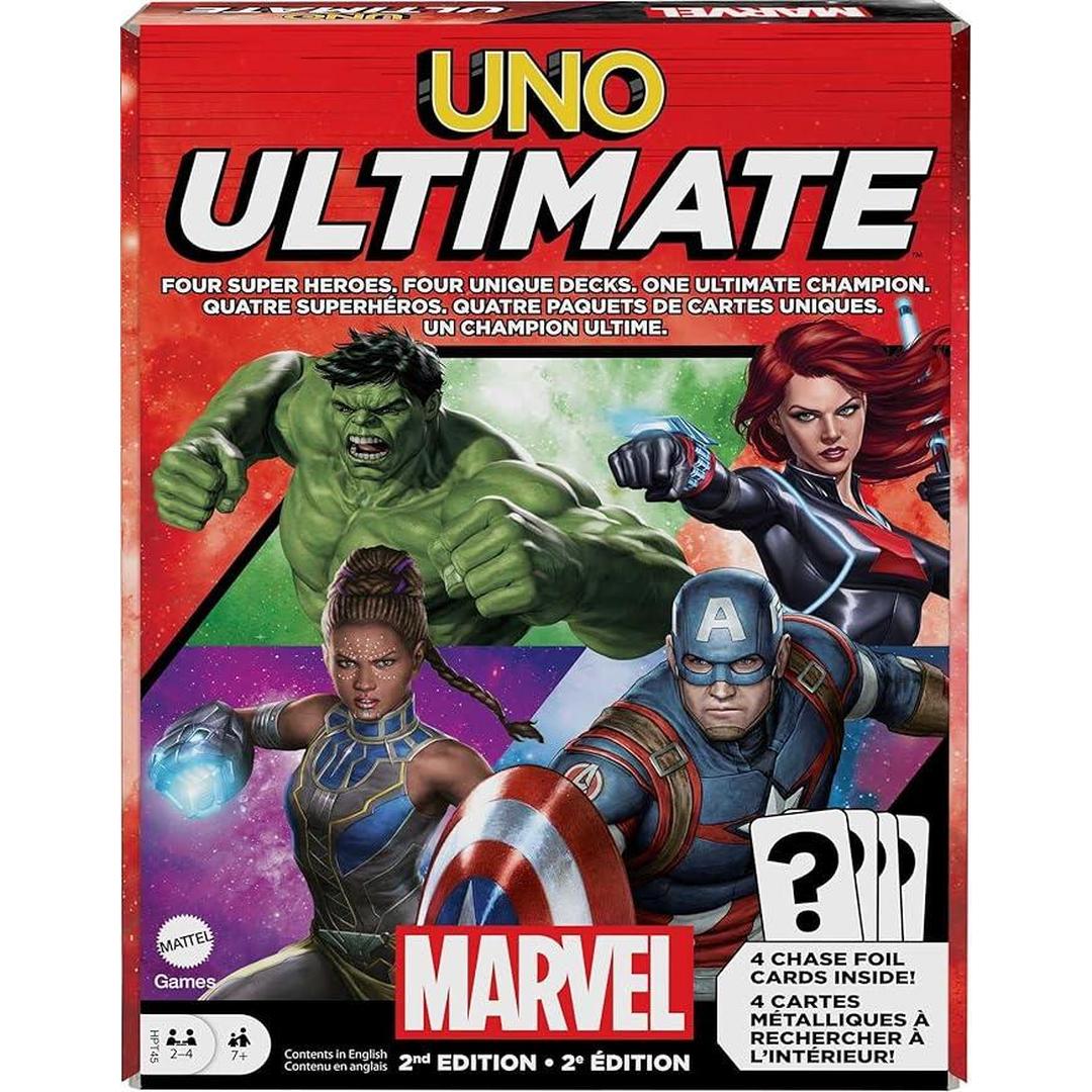 Mattel Games UNO Ultimate Marvel Card Game with 4 Collectible Foil Cards