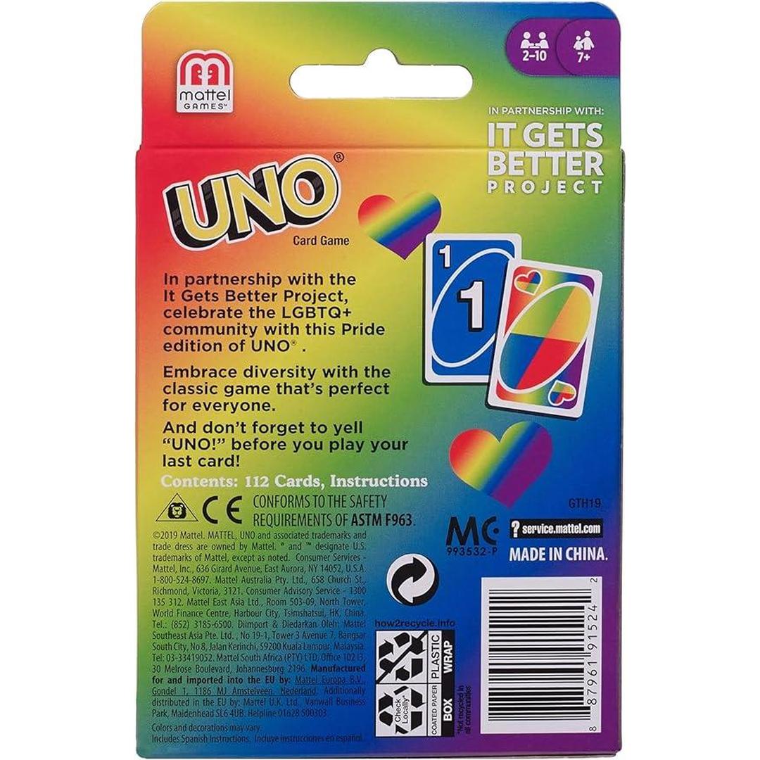 Mattel Games UNO Play with Pride Card Game with 112 Cards and Instructions, Great for Ages 7 Years Old & Up