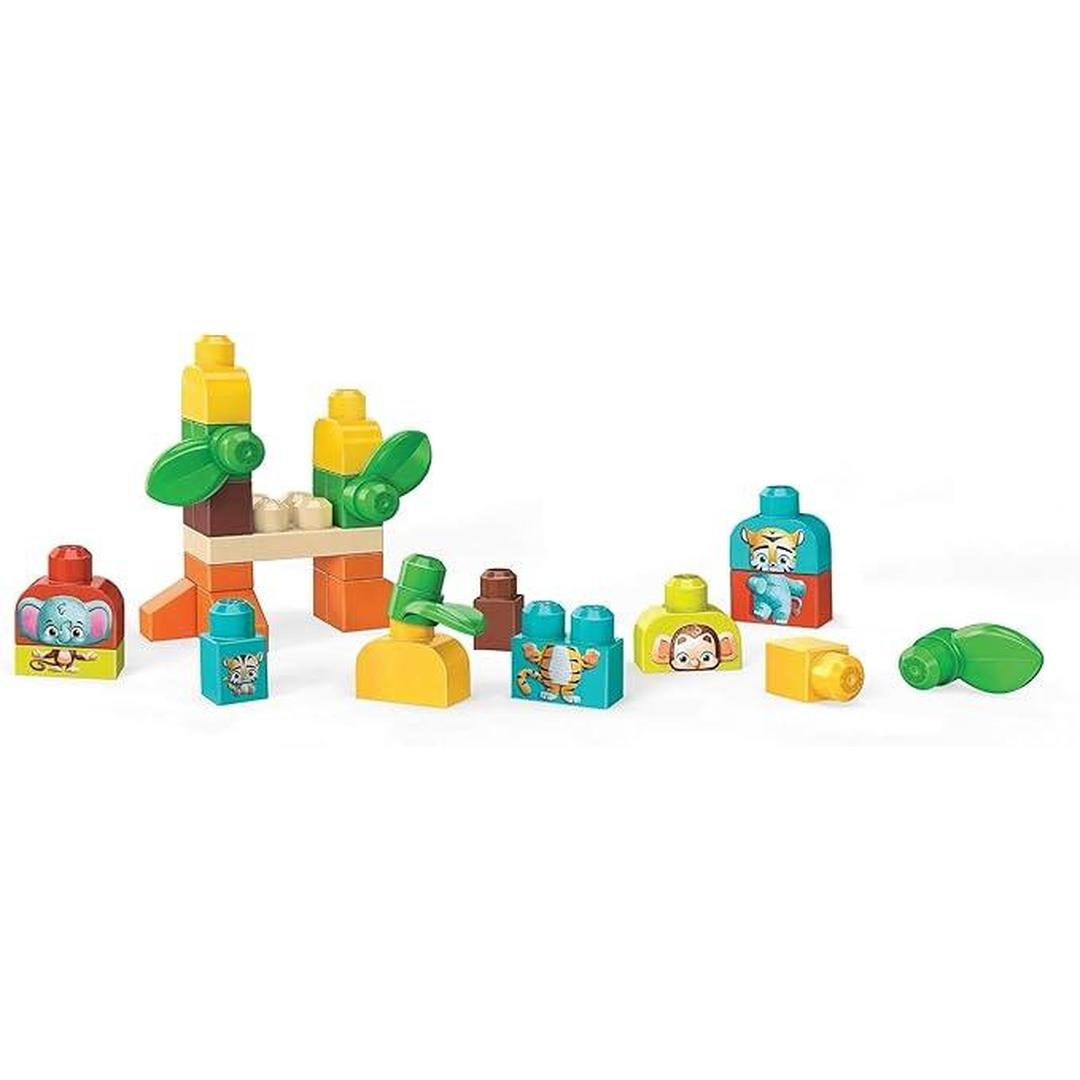Mega Bloks First Builders Safari Friends with Big Building Blocks Plant-Based Building Toys for Toddlers (30 Pieces)
