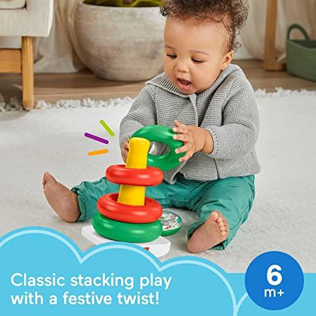 Fisher-Price Baby Stacking Toy Holiday Rock-A-Stack With 5 Rings