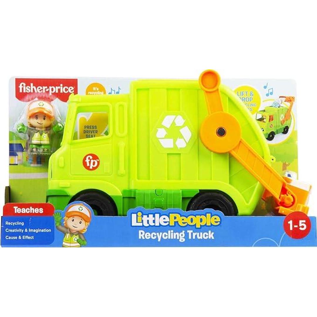 Fisher-Price Little People Musical Toddler Toy Recycling Truck Garbage Vehicle with Figure for Pretend Play Ages 1+ Years