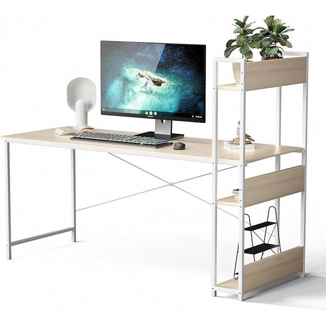 Computer Desk with Bookshelves & Storage | 4 Tiers - White
