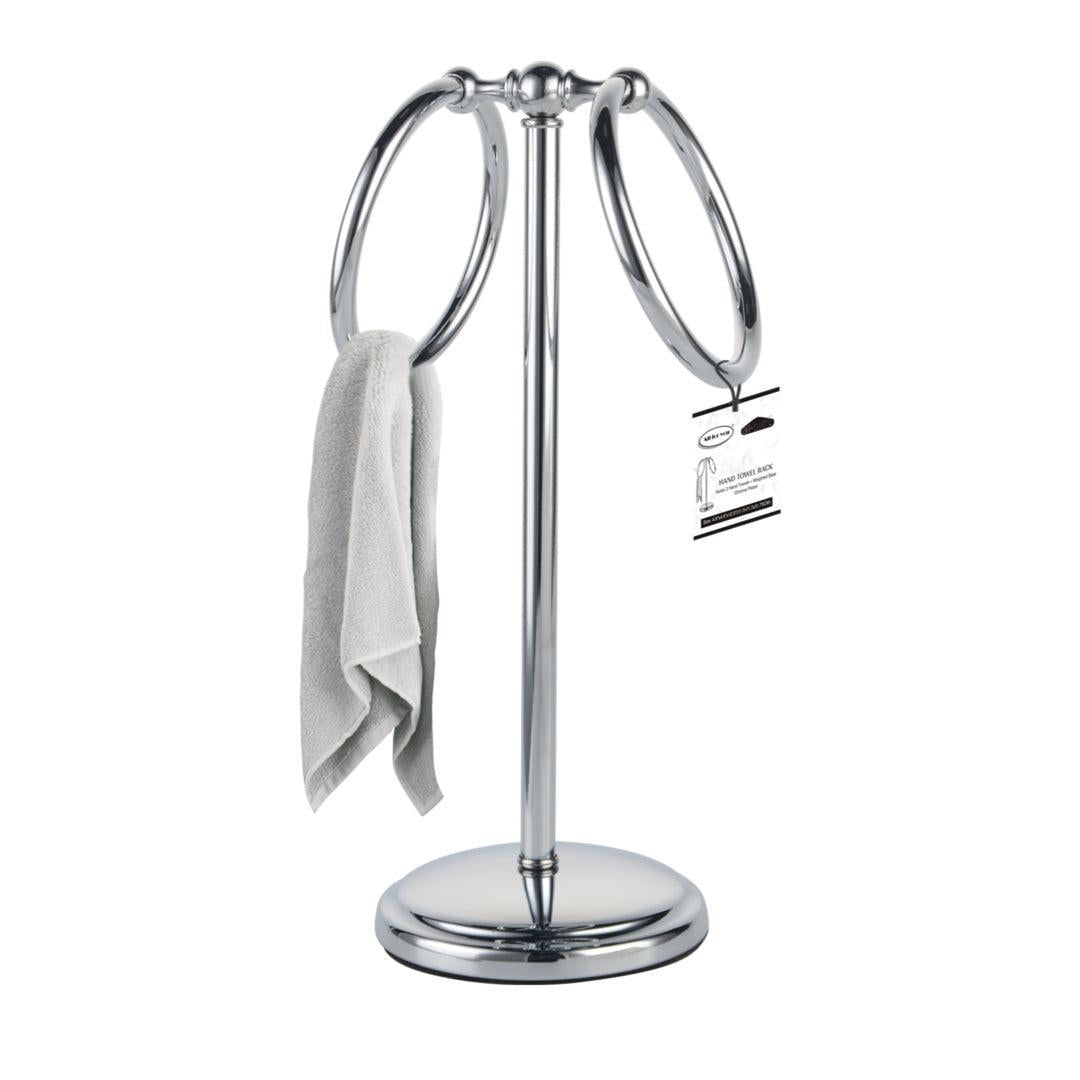 Bathroom Towel Holder Stand with 2 Hanging Rings - Chrome