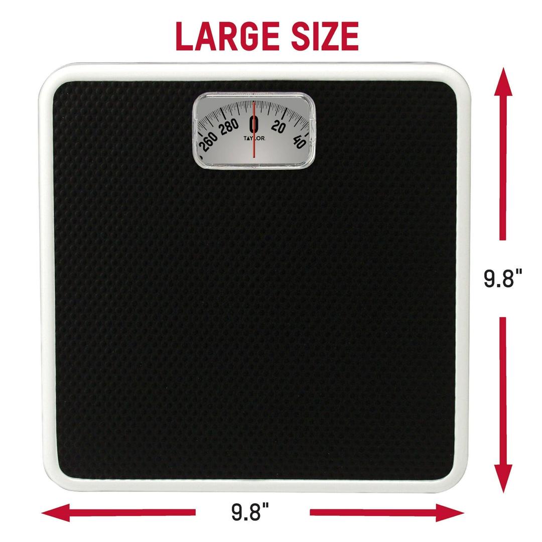 Taylor 9.8” x 9.8” 300 lb Analog Dial Bathroom Scale with Dial Display Black