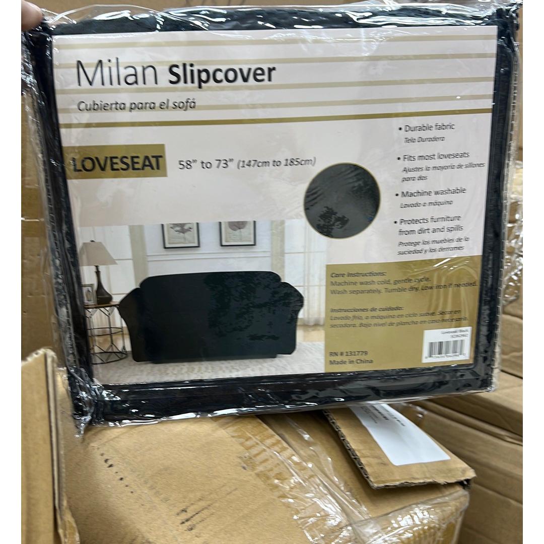 Milan Jacquard Loveseat Slipcover - Stylish Fitted Couch Cover with Soft Stretch Fabric and Non-Slip Design - BLACK