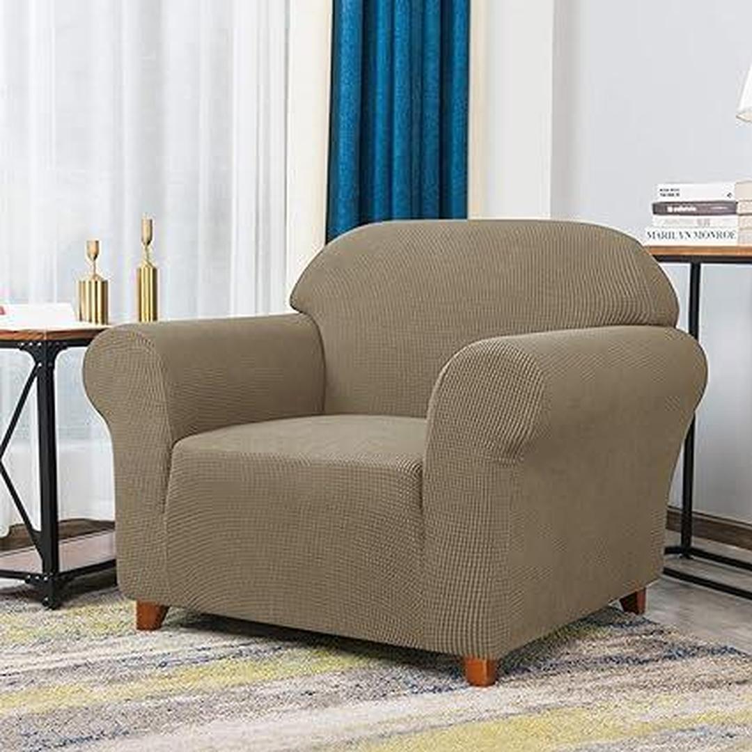 "Milan Jacquard Armchair Slipcover - Stylish Fitted Couch Cover with Soft Stretch Fabric and Non-Slip Design" SAND