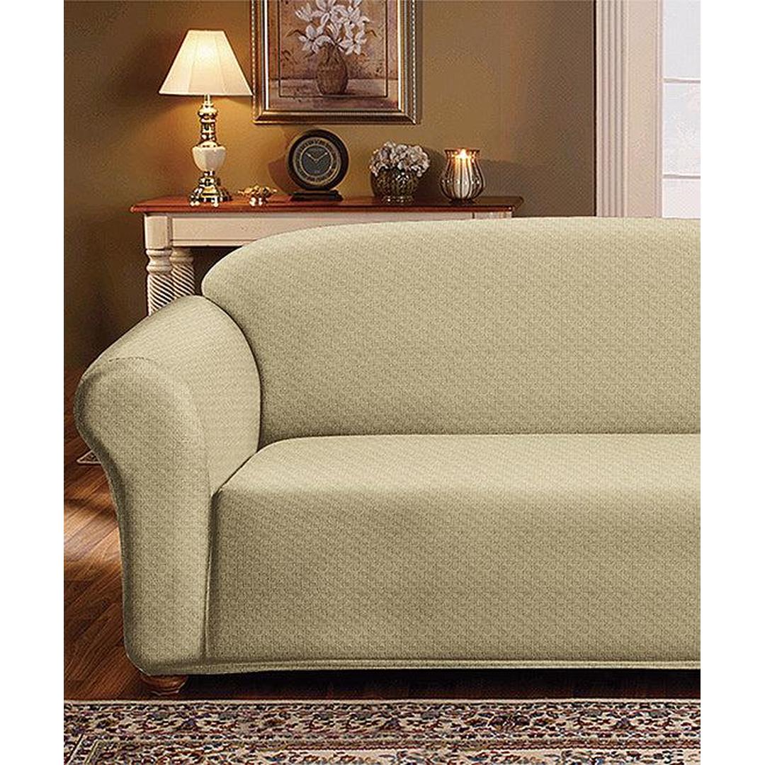 "Milan Jacquard Sofa Slipcover - Stylish Fitted Couch Cover with Soft Stretch Fabric and Non-Slip Design" SAND