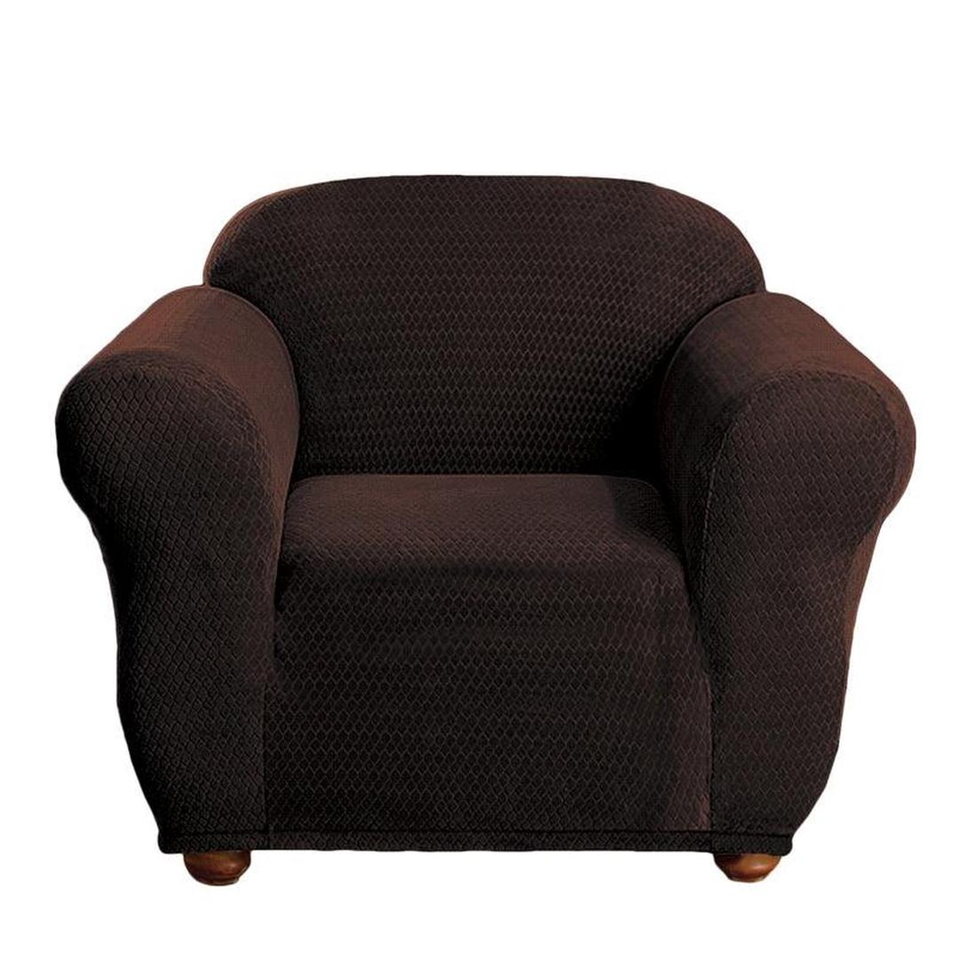 "Milan Jacquard Armchair Slipcover - Stylish Fitted Couch Cover with Soft Stretch Fabric and Non-Slip Design" CHOCOLATE