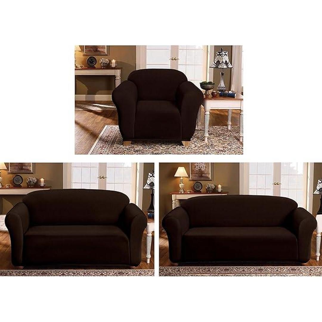 "Milan Jacquard Loveseat Slipcover - Stylish Fitted Couch Cover with Soft Stretch Fabric and Non-Slip Design" CHOCOLATE