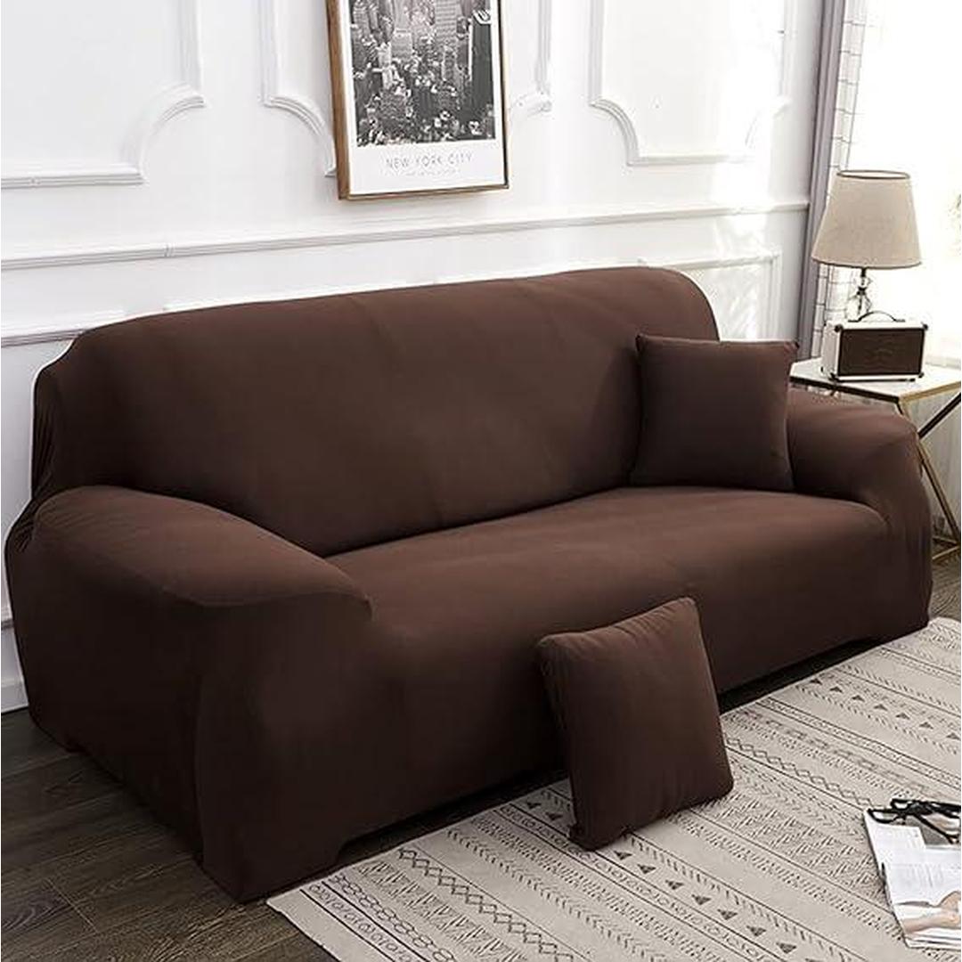 "Milan Jacquard Sofa Slipcover - Stylish Fitted Couch Cover with Soft Stretch Fabric and Non-Slip Design" CHOCOLATE