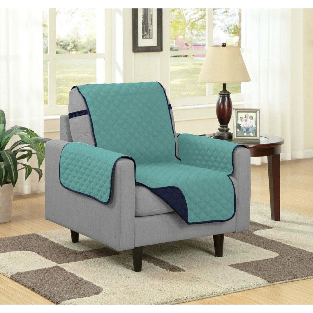 Linen Store Quilted Reversible Microfiber Pet Dog Couch Furniture Protector Cover With Strap, Loveseat, Aqua/Navy