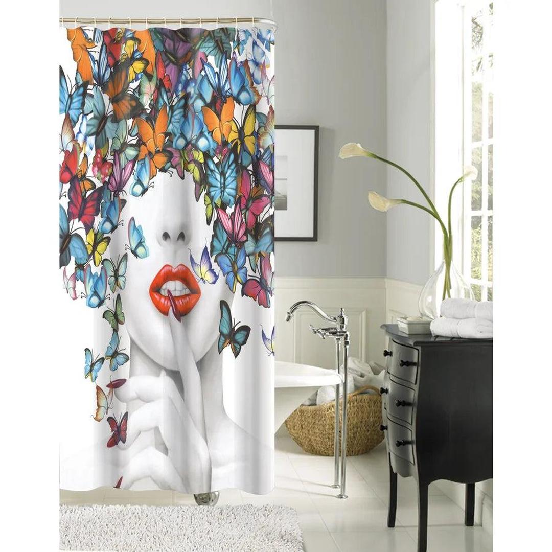 Woman with Butterflies - Polyester Shower Curtain