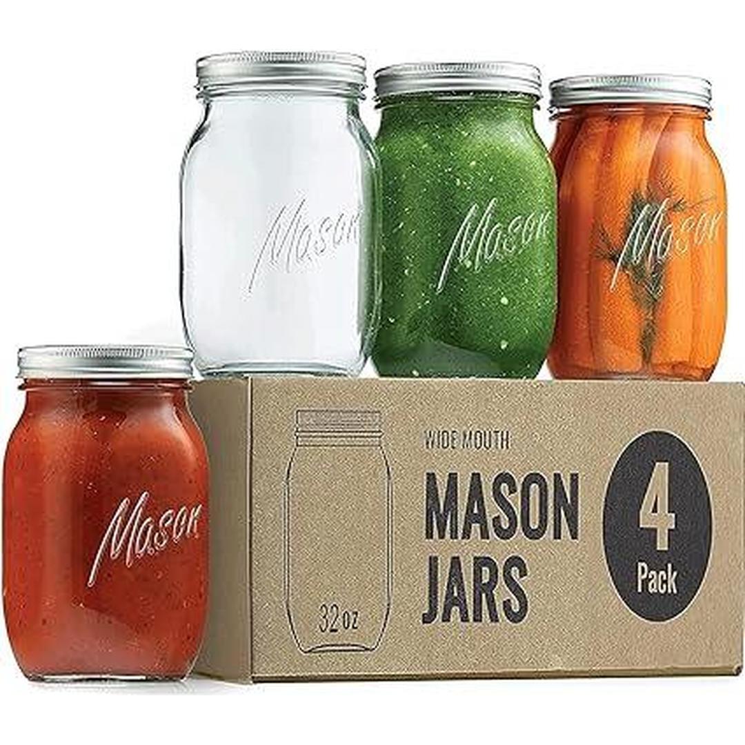 Wide Mouth Clear Mason Jars 32 oz