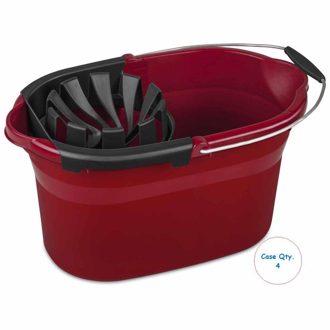 Sterilite 17.5 Quart/16.6 Litre Mop Bucket, Classic Red Bucket & Black Wringer w/ Wire Handle & Grip