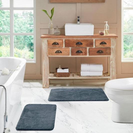 Rosie 2pc Rabbit Fur Rug Charcoal