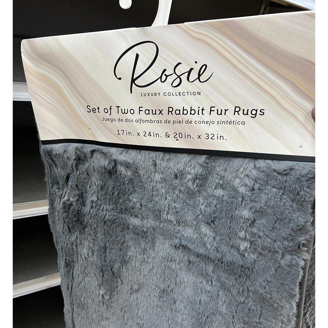 Rosie 2pc Rabbit Fur Rug Charcoal