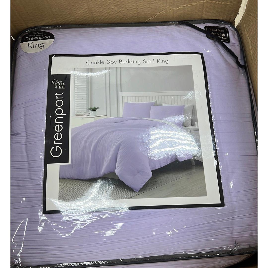 Greenport Crinkle 3pc Comforter Set Lilac King