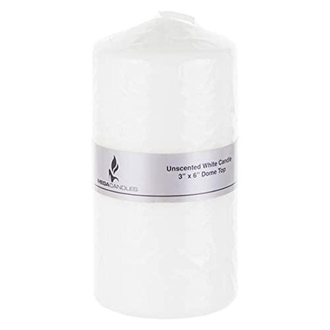 3" x 6" Domed Top Press Unscented Pillar Candle in Shrink Wrap - White