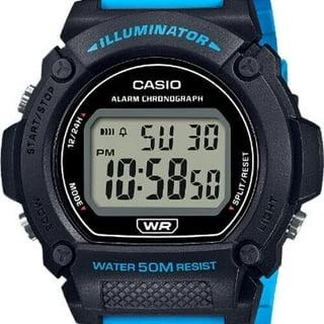 Casio W219H-2A2V, Chronograph Watch, Blue Resin Strap, Alarm, Illuminator