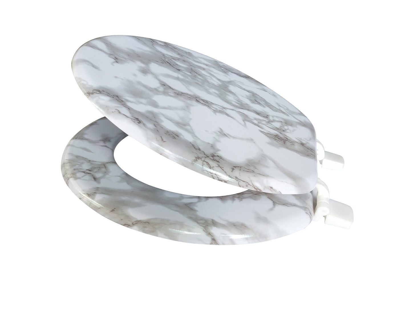 Dream Bath Heavy Duty Round Toilet Seat with Non-slip Seat and Quick-attach Easy Install Hardware Marbleized Wood Grey