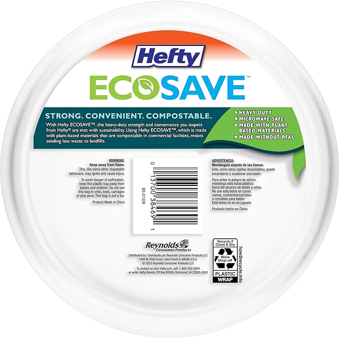 Hefty ECOSAVE Compostable Paper Plates 8.5 Inch 22 Count