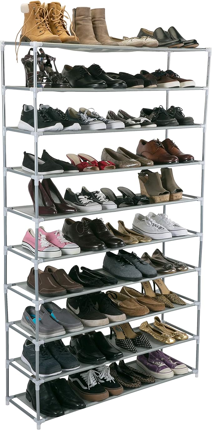 Simplify 10-Tier Space Saving Shoe Rack | Hold 50 Pairs | Grey