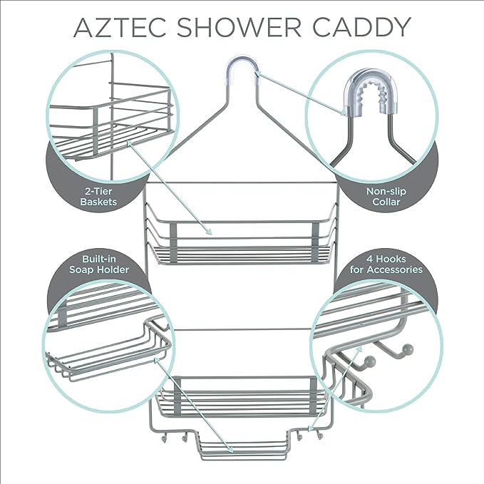 Bath Bliss 2 Tier Steel Shower Caddy Shelf in Grey
