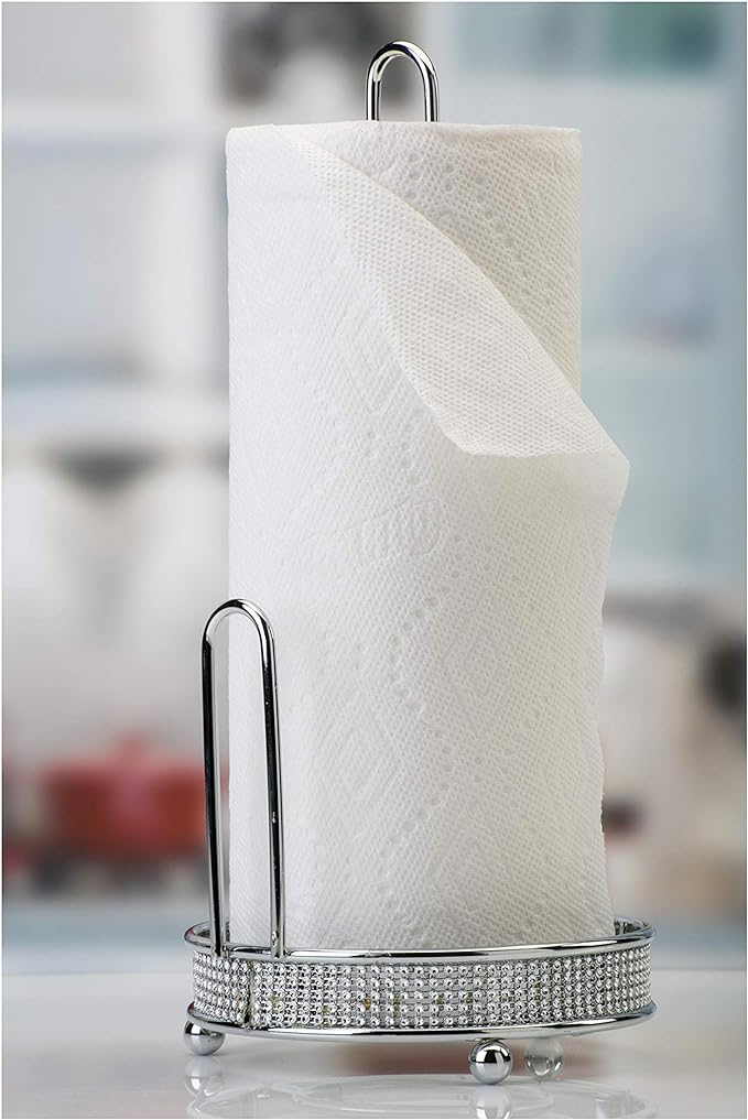 Kitchen Details Paper Towel Holder, Freestanding, Holds 1 Large Roll, Pave Diamond Design Collection
