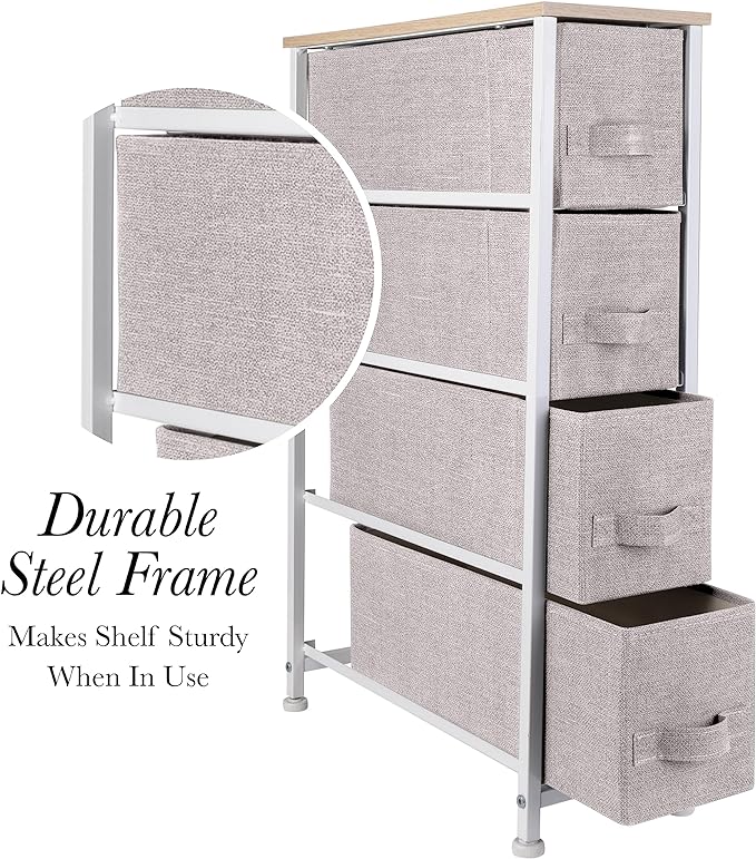 Simplify 4 Drawer Narrow Storage Chest in Beige