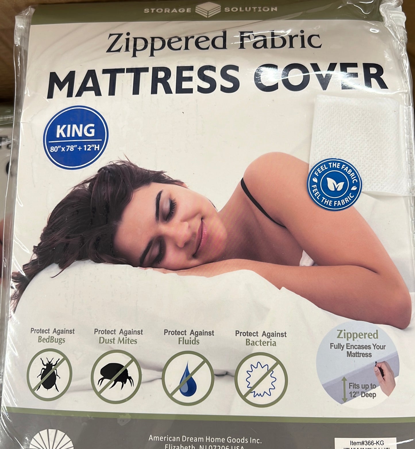 King 12" Deep Fabric Mattress Cover with Zipper