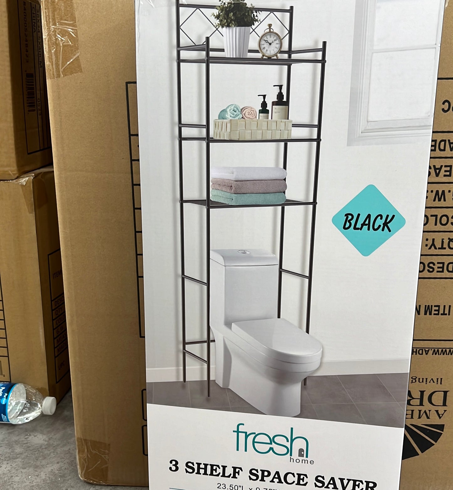 Fresh Home Bathroom Space Saver | 3 Shelves - Black