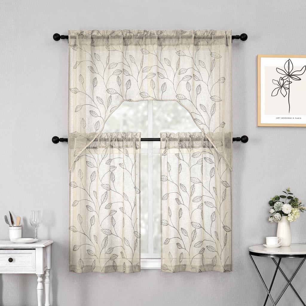 Jaffa 3PC EMBROIDERED WINDOW SET Taupe