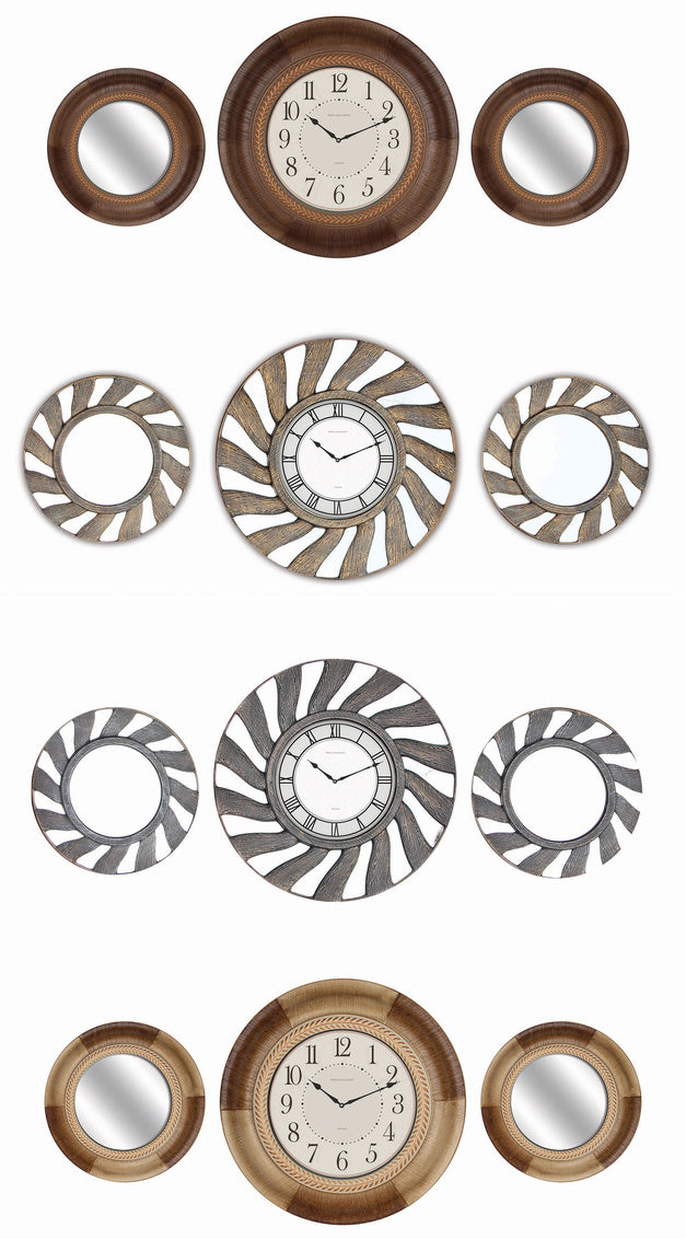 3PC CLOCK WITH SIDE MIRRORS - SIZE: 13" x 9"
