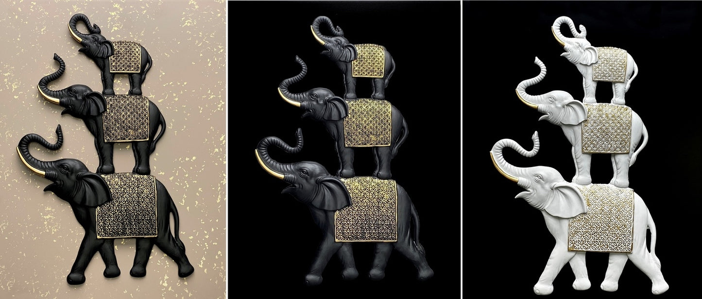 RESIN PLAQUE - SPECTACULAR ELEPHANT FAMILY - SIZE: 12" x 16"