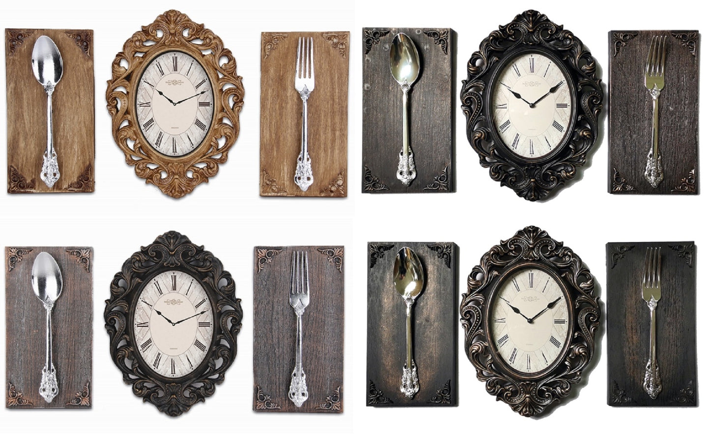 3PC CLOCK WITH SIDE ACCENTS - SIZE: 14" x 10"