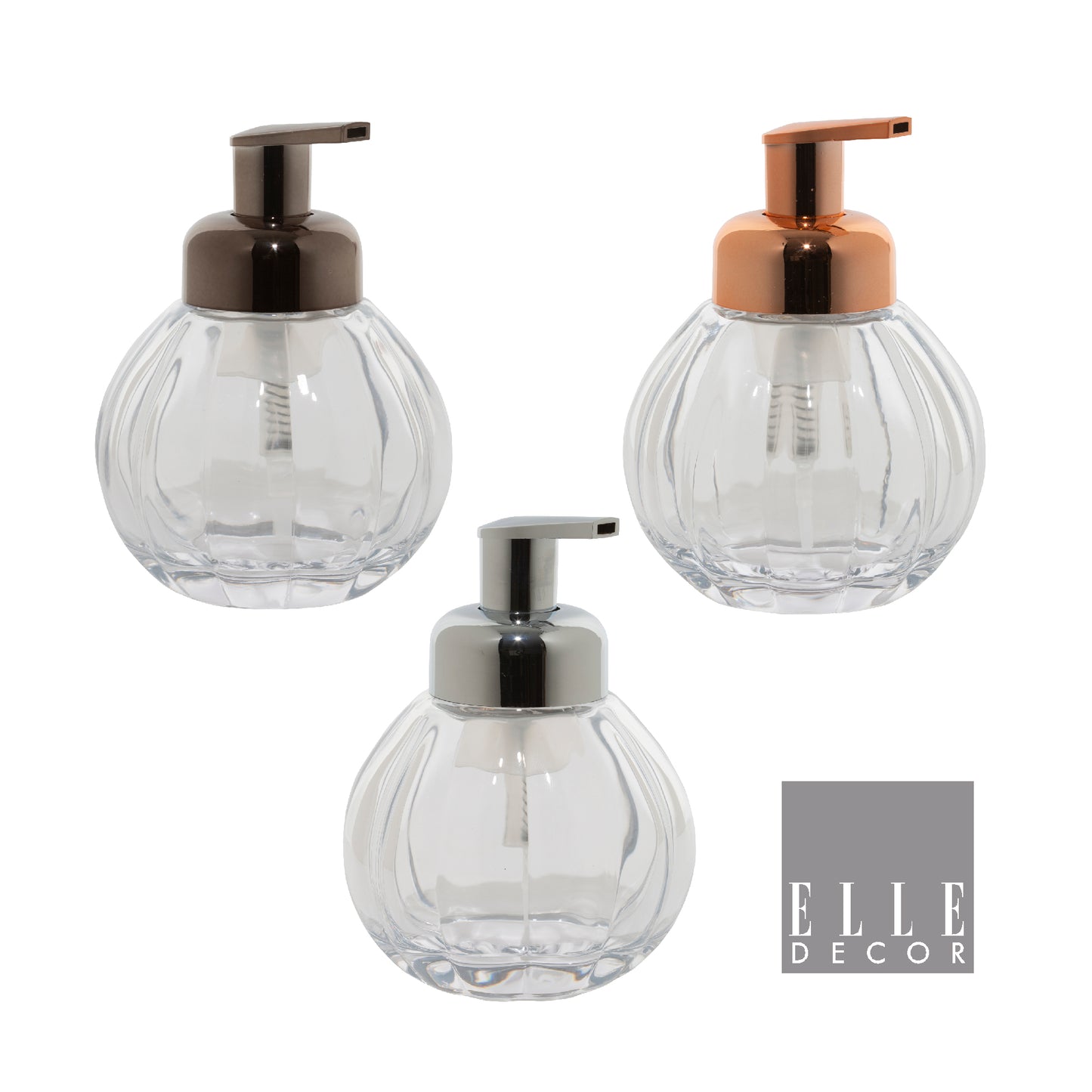 Zucca 13oz- Pumkin Style Glass Foaming Lotion Pump W.Asst Pump colors Rose Gold-Chrome-Nickel