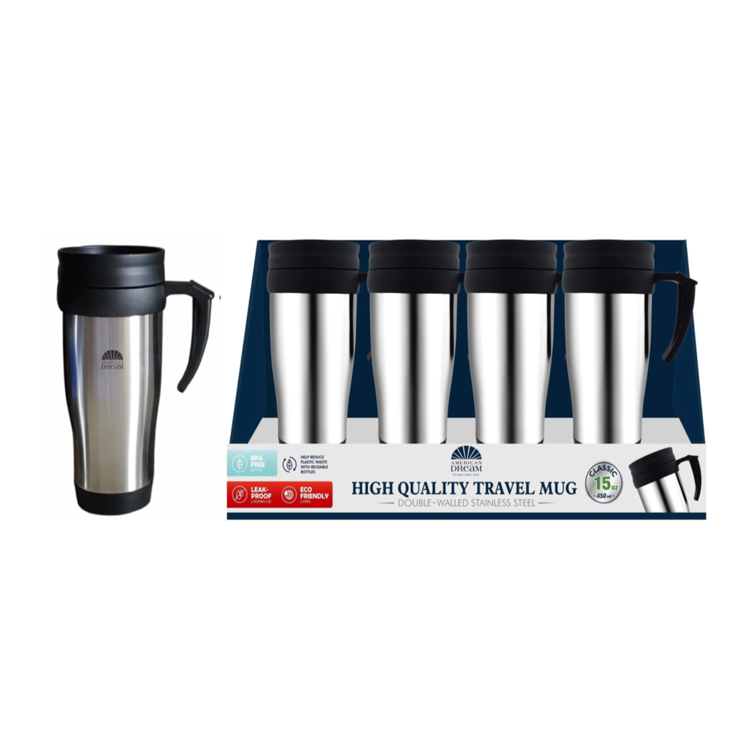 450ml/15oz Double Wall S.S. Travel Mug with Handle
